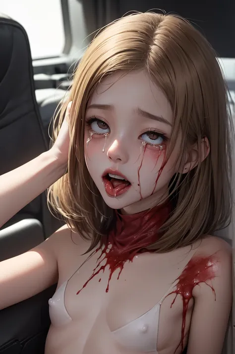 Highest quality, masterpiece, look up, cute,(Horror),(((少女の美しいzombie))),((zombie)),((This girl is dead)),(Being attacked),Trying to bite,(((Bleeding,Injured))),(((Shedding tears of blood))),((Bloodbath)),((口からBleeding)),((Covered in blood)),(A body covered...