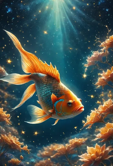 a fish constellation swimming in the sea of stars, fantasy, (best quality,4k,8k,high resolution,masterpiece:1.2),extremely detai...