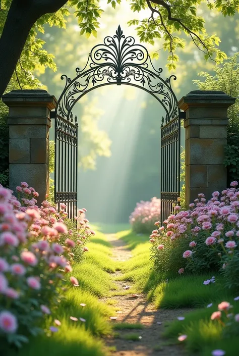 A place filled with flowers with a spot in the middle (a gate)
Color theme : Pastel