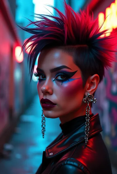 Can you give me a punk-inspired makeup look with a very extravagant and aggressive look?
