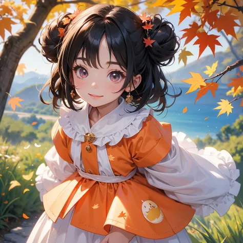 A chibi child girl had a small face and wearing a pink little tourist priest’s outfit, a pair of big round eyes shone with curiosity about him. This child was so cute, her hair is black with buns on her hair. Small chibi , chibi baby, smiling , chibi. 

Th...