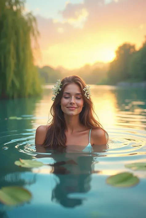 Profile picture that is a drawing of a woman in a calm and relaxing lake for YouTube about relaxation and relaxation