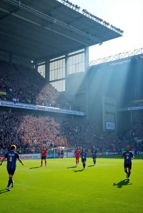 FC Saarbrücken Stadium (Ludwigspark) 
Die Mannschaft in Blau schwarzen Trikots 

„Herzlichen Glückwunsch zum Geburtstag Darti 💙🖤“ 
(This saying is very important, please without spelling mistakes 🥴)  

The players must have the FCS emblem on their jersey 
