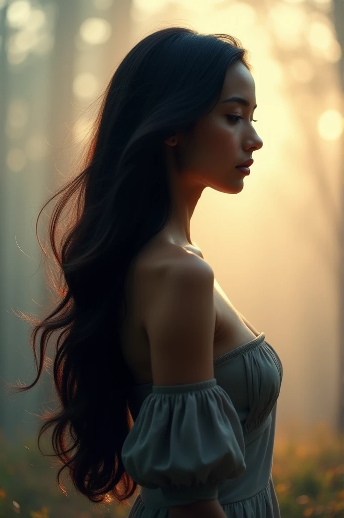 Profile woman long hair black hair