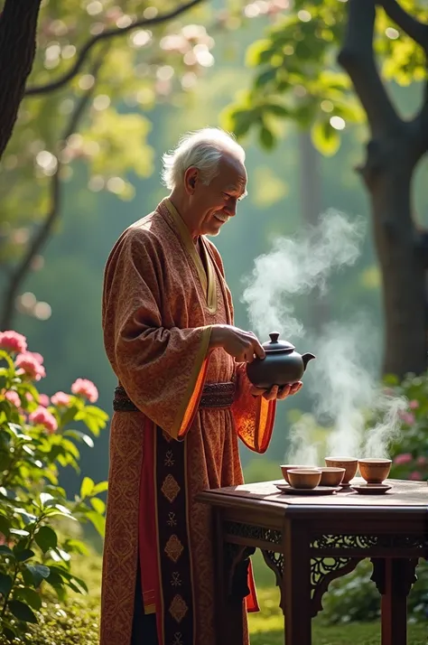 A man in traditional bringin tea