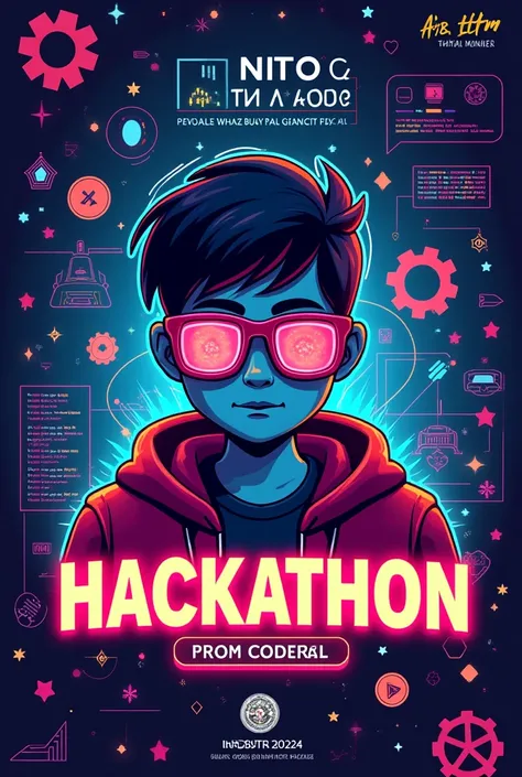 Could you please make a poster for my college ABV- IIITM Gwalior which hdas organised an annual techno managerial fest called INFOTSAV 2024 presents HACKATHON )which should be highlighted (an event).Thene is mixture of retro and more of technical