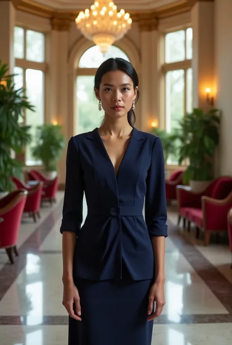 Polite and distant woman in a hotel lobby