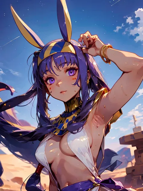 nitocris、in the desert、stars shine in the night sky、beautiful girl