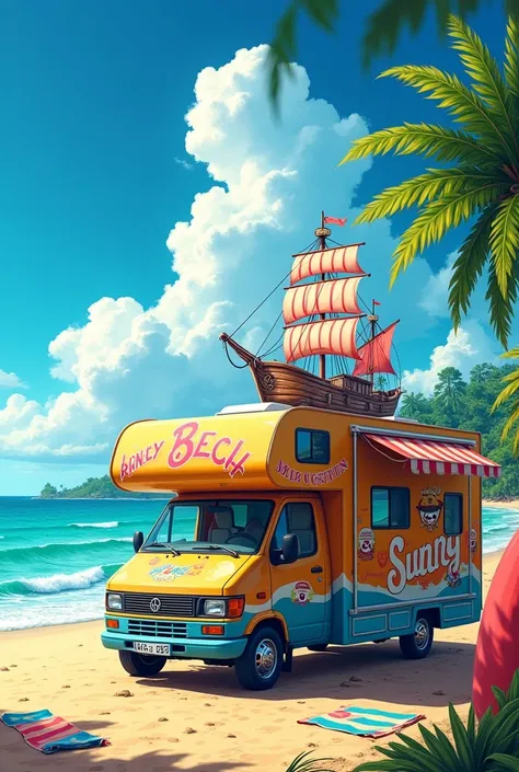 um motorhome com a imagem do barco sunny de one piece