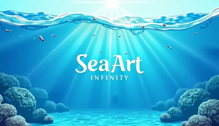 A blue style poster，It says"SeaArt Infinity"，Clean style，Natural comfort，Bright，Realism，Reality