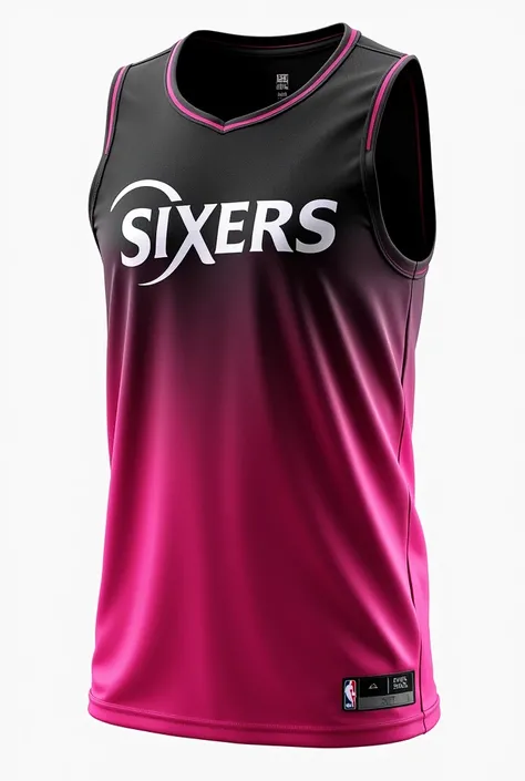 create a basketball jersey design with these details please:

team name: sixers
colors: black and pink
looks: fade design
font style: modern text
logos: no logo is fine
front part of the jersey only