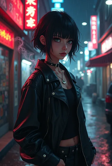 Tomboy anime girl yakuza leader smoking