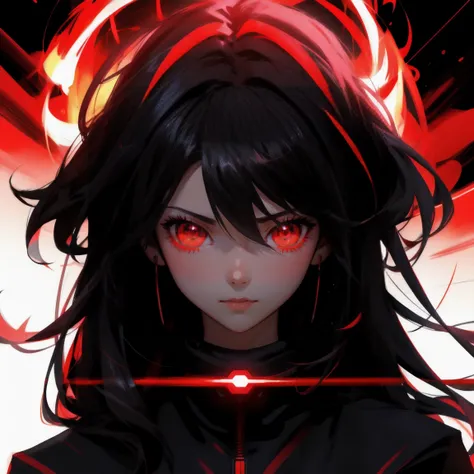 A dynamic, anime-style scene with multiple characters in a red and black color scheme, featuring intense laser eyes and dramatic light streaks. Replace the characters with multiple beautiful, cute girls with similar laser eyes, maintaining the same energet...