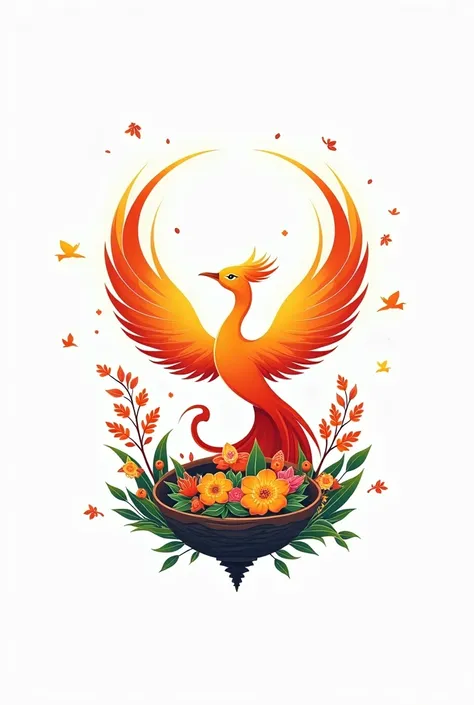 Logotip for channel name- Sayyoras Language Nest. Created with Phoenix bird and beautiful nest decorated with flowers and little birds. It should be modern