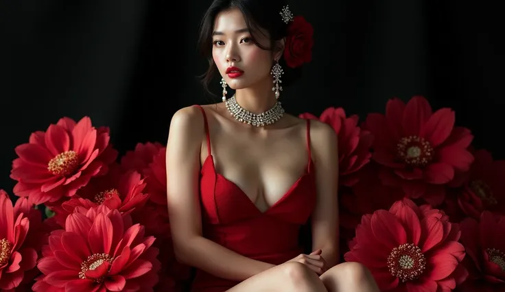  fashion wicked game eyes, rubindiamondearings, nude sexy big tits with nipples open bra open highly detailed red lips hyper all details glam front view japanies nude beautiful model crystal and large pearls swarowsky chocker full front body with  flower i...