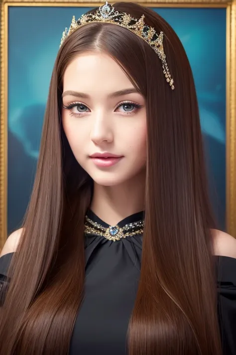 masterpiece, best quality, 1girl, solo, ((mature female)), round pupils, long hair, hair, princess, black dress, fantasy, happy,...