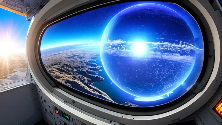 A bright blue sphere on the viewscreen of the bridge of the Starship Enterprise