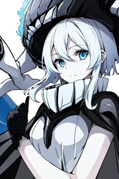 wo-class aircraft carrier, gloves, short hair, solo, white skin, black gloves, blue eyes, cape, beach, 