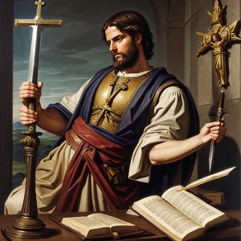 St Paul with sword and Bible, with title name as St Paul