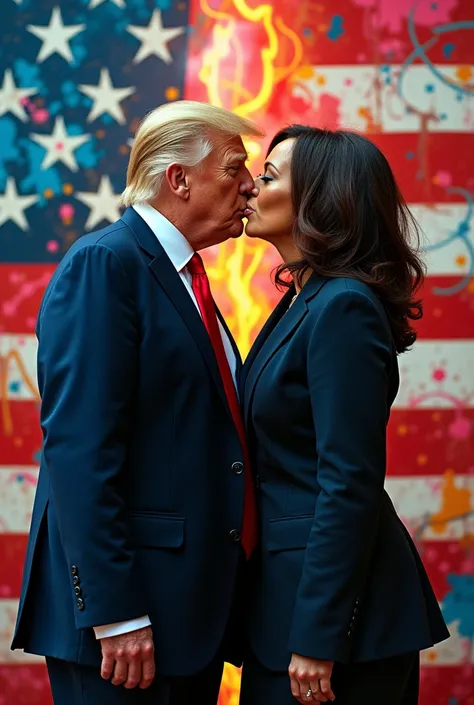 generate an image of donald trump and kamala harris kissing each other