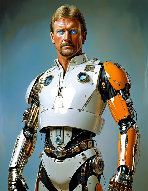 Portrait of Colonel Steve Austin The Six Million Dollar Man, A bionic man with enhanced bionic right arm, enhnaced bionic Legs and enhanced bionic left eye