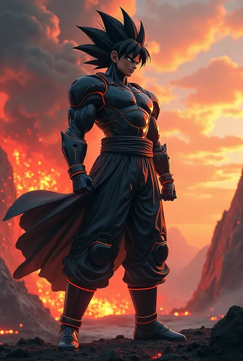 ((anime, 1.5))“Generate an epic image of Goku in a Black Metal Gear outfit, striking a heroic pose, against a complex background of a blasting island. Ensure (((intricate details))), (((ultra-detailed CG 8k wallpaper))), and the (((best quality))). Make it...