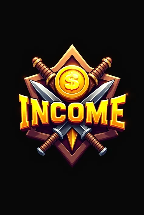 The game logo name is INCOME. Yellow and brown. Coin picture included, With cannon included, Includes a knife, pentagon