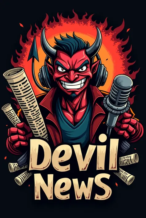 Logo Devil news news devil Newspapers, microphones, headphones