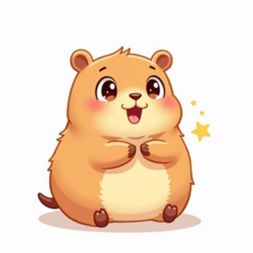 (masterpiece), illustration, anime style illustration, capybara, single animal, chibi-style, round body, round face, large eyes, (white background:1.5)