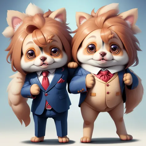 chibi,chibi dog wearing a suit, cute and adorable, detailed facial features, big expressive eyes, fluffy fur, standing pose, hig...