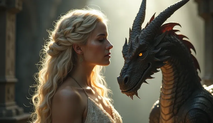 game of thrones, dragons, surreal, beautiful blonde