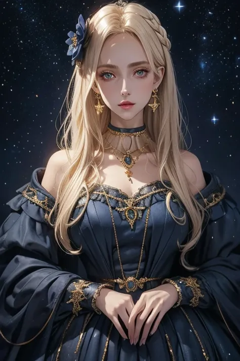 lamplight, beautiful woman, gold eyes, (detailed eyes, the eyes are bright), long blonde hair, pale-skinned, blue diamond earrin...