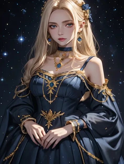 lamplight, beautiful woman, gold eyes, (detailed eyes, the eyes are bright), long blonde hair, pale-skinned, blue diamond earrin...