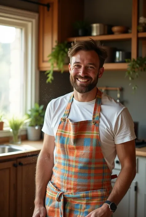 A man wears an apron 