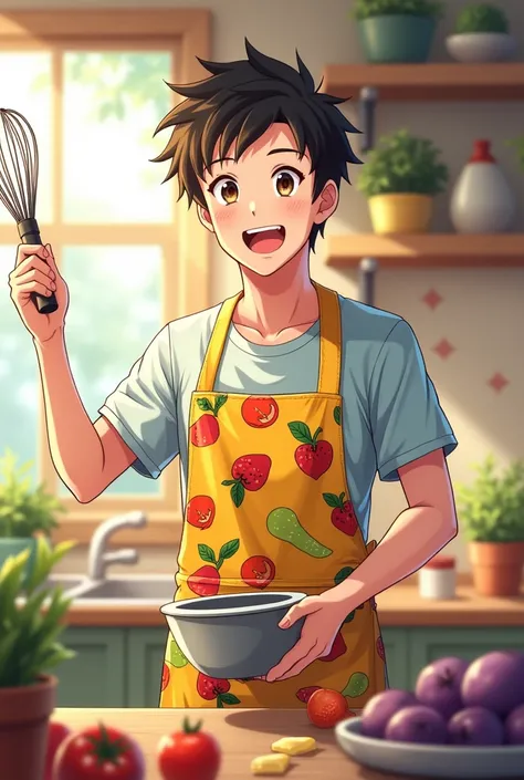 A man wears an apron anime