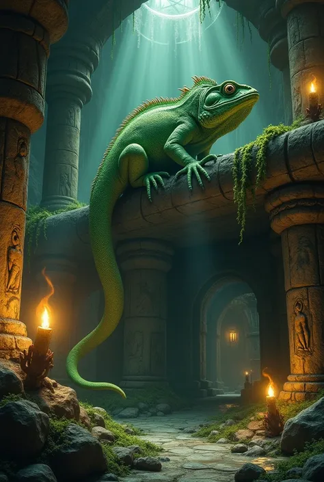 Giant gecko inside a dungeon 