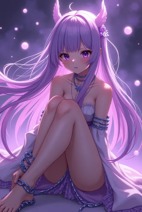 anime girl chained with purple filter