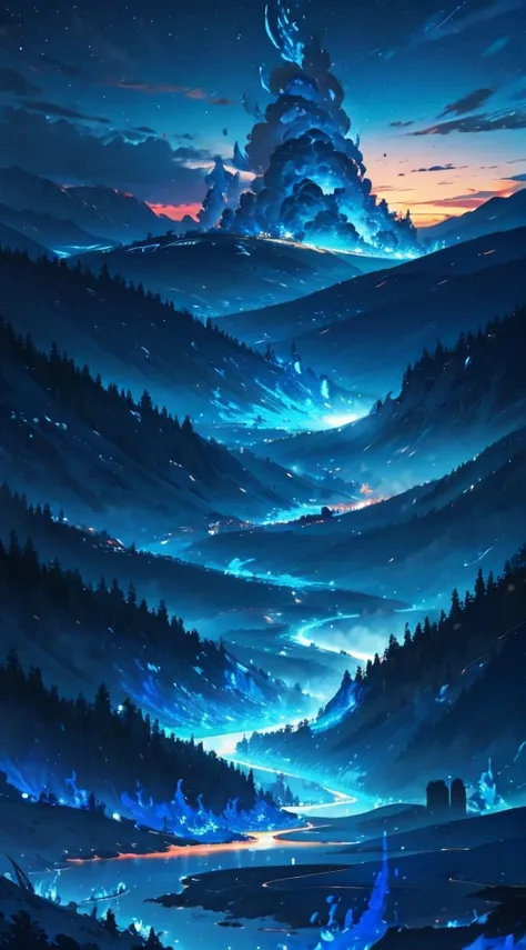 landscape with blue flames