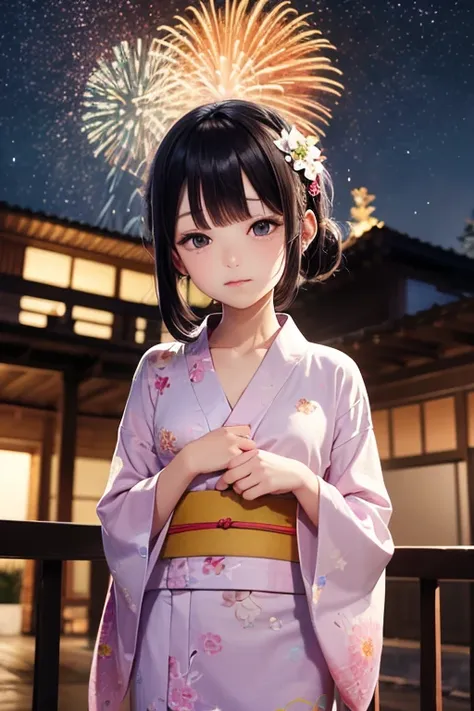 firework, Sleepy girl, Yukata, Flat Chest