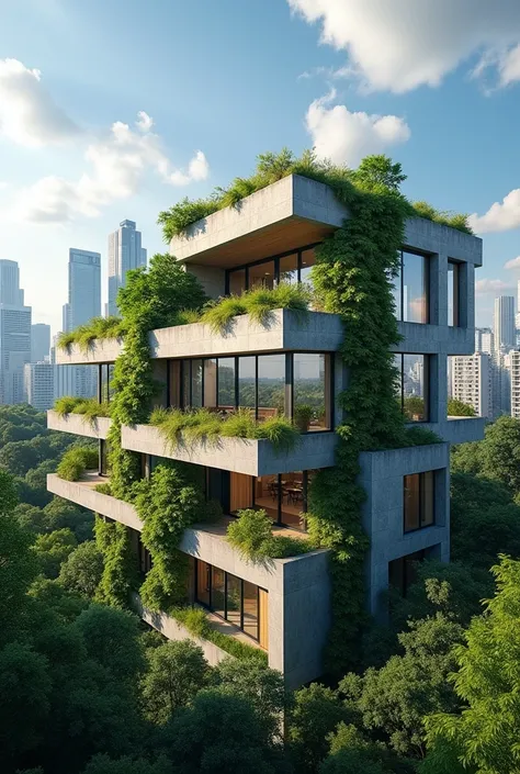 Can you sketch a sustainable concrete 
house in the city