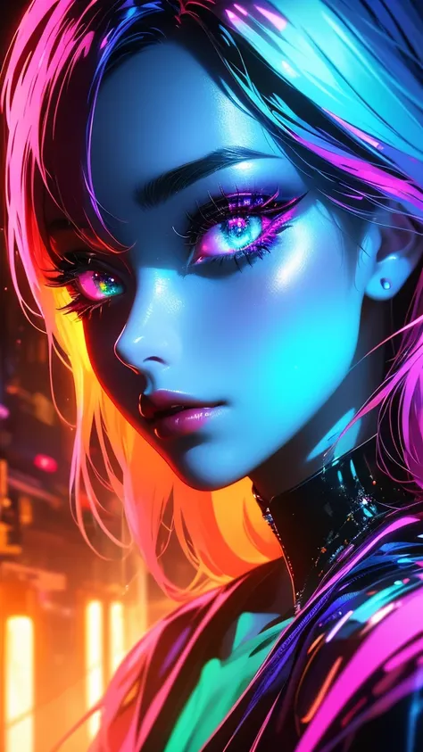 a mystical girl in a vibrant fantasy landscape, beautiful detailed eyes, beautiful detailed lips, extremely detailed eyes and face, long eyelashes, girl with blue neon horns, plaid shirt, high-quality digital oil painting, hyper-realistic character, double...