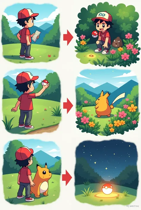 create an illustration of how to catch pokemon with 4 picture steps