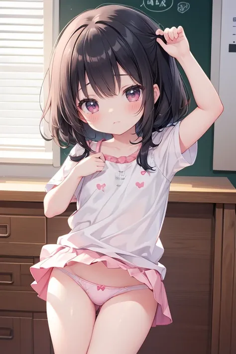 kindergarten child ,underwear, show off underwear,kindergarten child , show off pauty, blush, kindergarten child blush, panty shot, kindergarten child skirts, leg up, own leg lift