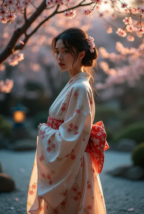 Japanese-style woman hiding her eyes with a cloth