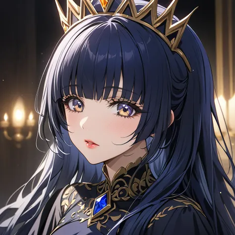 ((highest quality)), ((masterpiece)), (detailed), （perfect face）、the woman is reika aoki, an evil queen with midnight blue semi-...