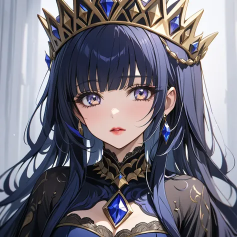 ((highest quality)), ((masterpiece)), (detailed), （perfect face）、the woman is reika aoki, an evil queen with midnight blue semi-...