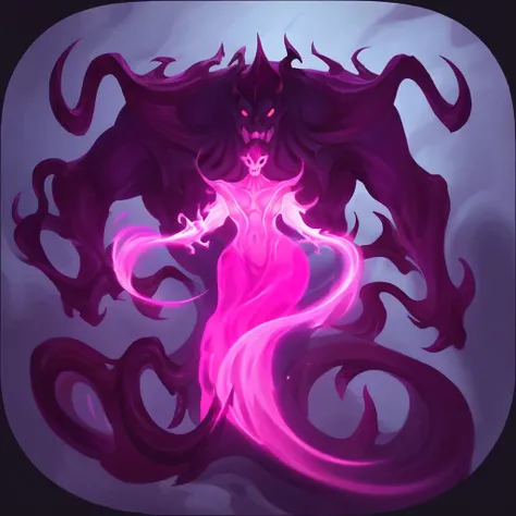 An icon depicting an aberration in its shapeshifting form. The creature is shrouded in shadow, absorbing all light around it. Its features are inspired by a cartoon specter, with a pink glow that highlights its sinister nature. The form is gray, blending i...