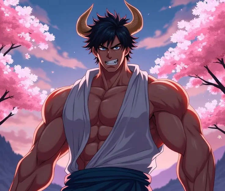 anime, anime風, Character portrait, Japanese style,Adult male,Horn,Fang Muscle