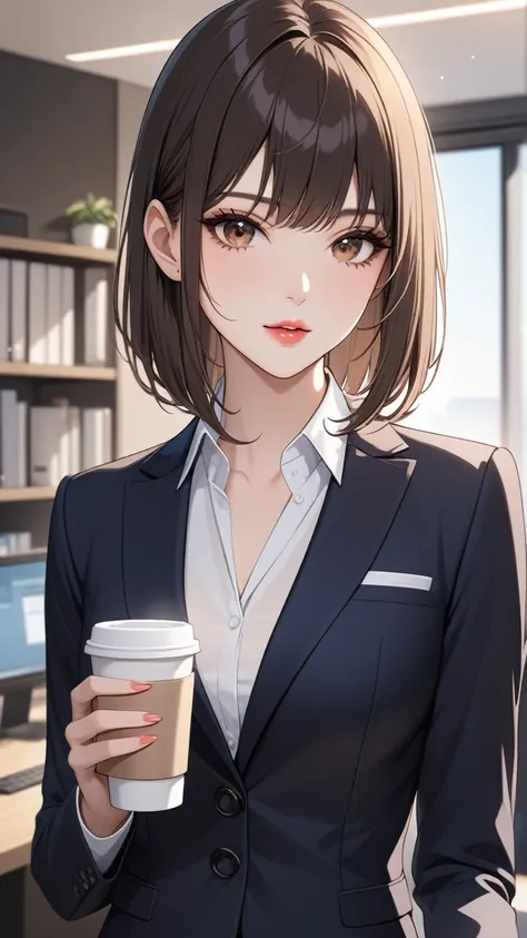 highest quality　masterpiece　high resolution　masterpiece, 1girl, medium hair, straight hair, detailed lips,business suit, office ...