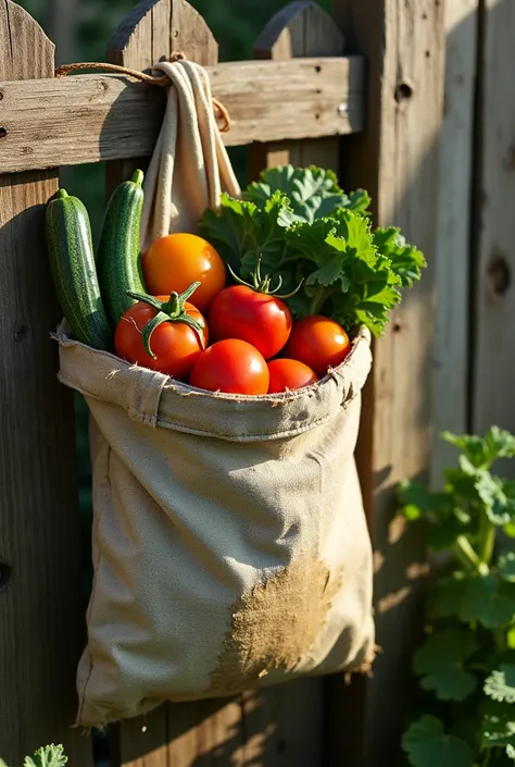 A torn cloth bag,torn due to the weight of so many vegetables 